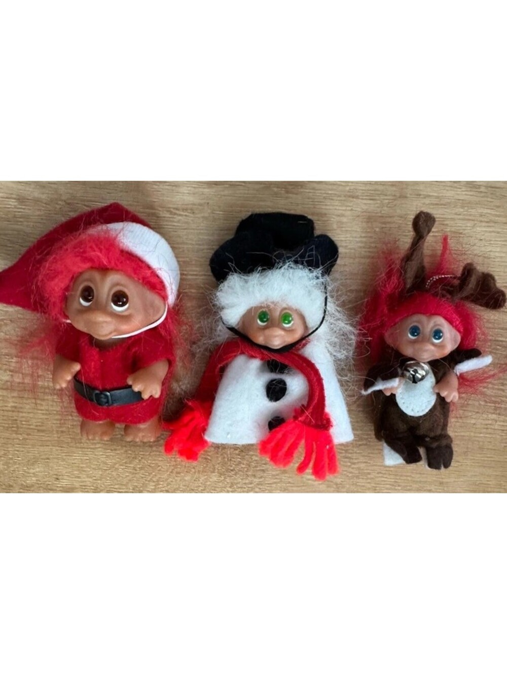 Vintage DAM Christmas Troll Dolls Santa Snowman Reindeer Ornament Lot of 3 1986